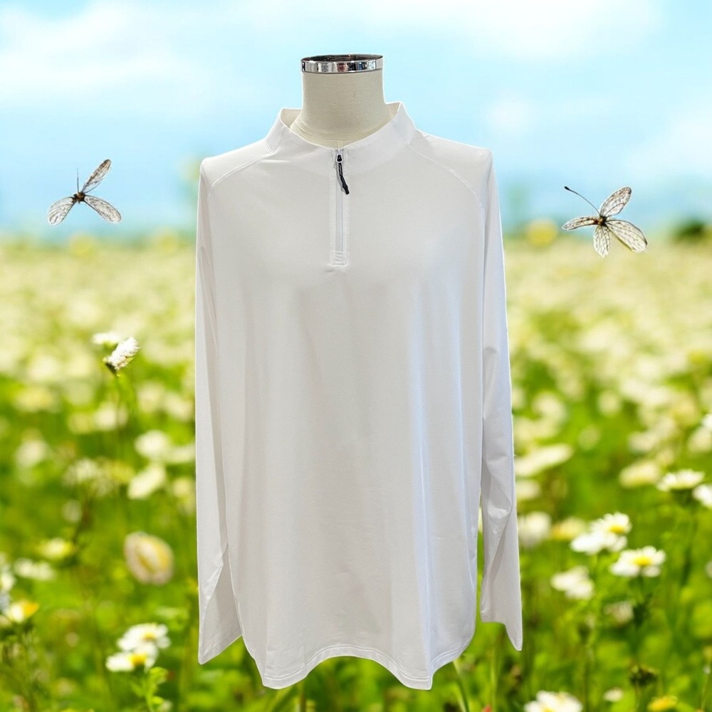 White Quarter Zip Performance Long Sleeve Shirt 2XL‎ Athleisure Training Minimal